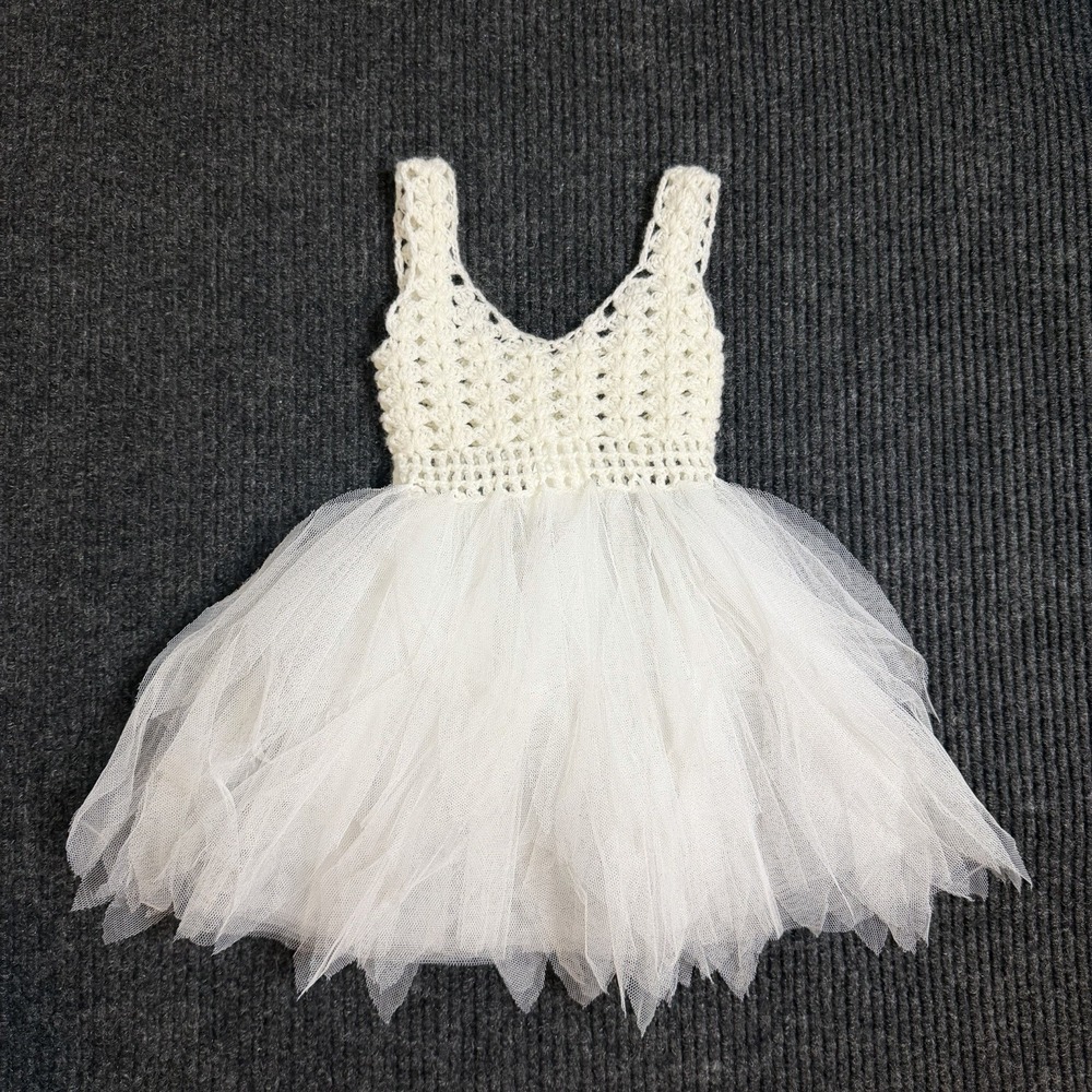 White Crochet And Tulle Dress Fairy Ballerina Princess 0-6 Months